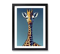Giraffe Cartoon Framed Print for Living Room Bedroom Home Office Décor, Wall Art Picture Ready to Hang, Black A4 Frame (34 x 25 cm)