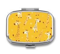 Giraffe Cartoon Pill Case Box with 2 Compartment Medicine Vitamin Organizer for Purse Pocket 5.5x4cm