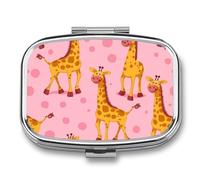Giraffe Cartoon Pill Case Box with 2 Compartment Medicine Vitamin Organizer for Purse Pocket 5.5x4cm