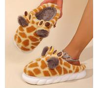 (Giraffe Color, 3.5-4) Autumn & Winter Cute Giraffe-Themed Home Slippers - Soft, Warm Plush Indoor Slippers with EVA Sole