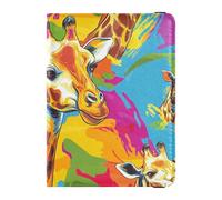 Giraffe Colorful Blocks Leather Cute Passport Book Passport Case Ultra Slim
