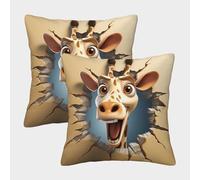 Giraffe Colorful Printed Square Throw Pillow Case Cushion Cover for Bed Chair Art Deco Modern Present Throw 40x40cm,Pack of 2