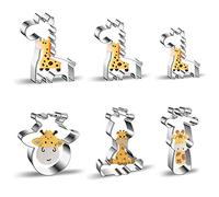 Giraffe Cookie Cutters Set 4 Inch - 6 Pieces Mother and Baby DIY Stainless Steel Metal Biscuit Mold with Sitting Baby Giraffe, Giraffe Face and Head Shapes Cutter for Baby Shower, Birthday Party