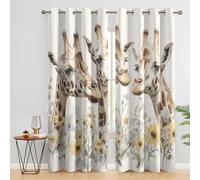 Giraffe Curtains Blackout for Home Decor, Thermal Curtains Safari Wild Animal Zoo Pattern, Living Room & Bedroom Eyelet Drapes 90 Inch Drop, 66x90, 2 Panels D&2606