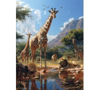Giraffe Diamond Art Kits Adults, Lion Diamond Painting, Crystal Art Kits for Adults, DIY Round Full Drill Embroidery Cross Stitch Canvas Painting Crafts Pictures, for Home Wall Decor, 90x120cm 0-5860