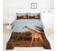 Giraffe Double Duvet 10.5 Tog, Wild Art Style Microfiber Bedding Set, 1 Quilt 200x200cm and 2 Pillowcases 50x75cm, All Year Round Comforter for Cozy Nights TY735