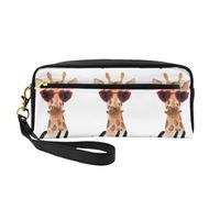 Giraffe Double-Sided Printed Leather Portable Makeup Pouch-Multi-Purpose Cosmetic Bag, Pencil Case and Organizer for Women
