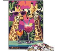 Giraffe Drinking A Drink Puzzles for Teenagers Teens 1000pc Puzzle, Educational Games Home Decoration Suitable for Desktop Decoration (50x75cm)