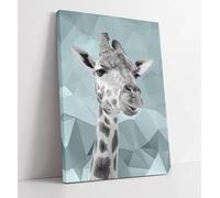 GIRAFFE DUCK EGG BLUE GREY GEOMETRIC BACKGROUND CANVAS WALL ART PRINT ARTWORK (30in x 20in / 76cm x 50cm)