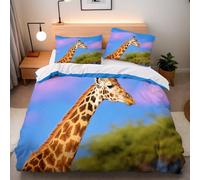 Giraffe Duvet Cover Set Super King 260x220 cm 2 Pillowcases 50x75 cm Grass Animal Bedding Set 3D Print Comforter Microfibre with Concealed Zipper Corner Ties Quilt Cover Bedroom Guest Room