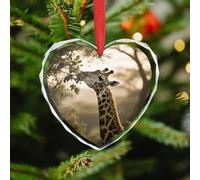 Giraffe Eating Leaves Christmas Ornaments - Xmas Heart Hanging Ornaments for Christmas Tree Decorations, Farmhouse Rustic Holiday Home Decor and Gift Party Tags (3.5 Inch)