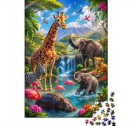 Giraffe Elephant Flamingo Jigsaw Puzzle, 1000 Pcs Indoor Adult Game