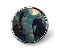 Giraffe Elephant Sea Moon Round Lapel Pin Brooches Badge Holder for Clothes Bags Backpack Hats