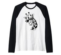 Giraffe Face Funny Black Sunglasses Groovy Animals Ink 60s Raglan Baseball Tee