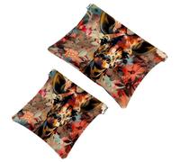 Giraffe Face with Art Floral Background Pocket Cosmetic Bag, Waterproof Squeeze Makeup Bag No Zipper Self-Closing, Portable Mini Travel Storage for Headphones Jewelry