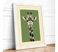 Giraffe Facing Forward Modern Framed Wall Art Print A4 (29.7×21cm) White, Wall Decor for Living Room, Bedroom, Office & Home, Ready to Hang, Art Gift
