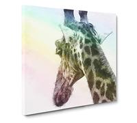 Giraffe Facing the Rainbow Canvas Print | Gallery Wrapped 30mm Frame Wall Art | 14x14 inches | Ready to Hang | Modern Animals Picture | Living Room Bedroom Lounge Office
