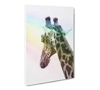 Giraffe Facing The Rainbow Canvas Print | Gallery Wrapped 30mm Frame Wall Art | 20x14 inches | Ready to Hang | Modern Animals Picture | Living Room Bedroom Lounge Office