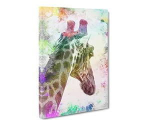 Giraffe Facing The Rainbow Canvas Print | Gallery Wrapped 30mm Frame Wall Art | 20x14 inches | Ready to Hang | Modern Animals Picture | Living Room Bedroom Lounge Office