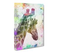 Giraffe Facing The Rainbow Canvas Print | Gallery Wrapped 30mm Frame Wall Art | 30x20 inches | Ready to Hang | Modern Animals Picture | Living Room Bedroom Lounge Office