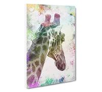 Giraffe Facing The Rainbow Canvas Print | Gallery Wrapped 30mm Frame Wall Art | 30x20 inches | Ready to Hang | Modern Animals Picture | Living Room Bedroom Lounge Office