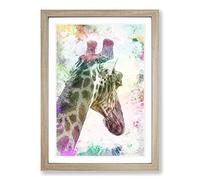 Giraffe Facing The Rainbow in Abstract Framed Print | A2 Oak Framed Wall Art | Ready to Hang | Abstract Animal Picture | Living Room Bedroom Lounge Office
