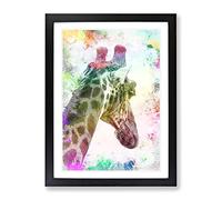 Giraffe Facing The Rainbow In Abstract Modern Framed Print | A2 Black Framed Wall Art | Ready to Hang | Abstract Animal Picture | Living Room Bedroom Lounge Office