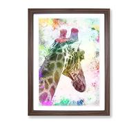 Giraffe Facing The Rainbow In Abstract Modern Framed Print | A4 Walnut Framed Wall Art | Ready to Hang | Abstract Animal Picture | Living Room Bedroom Lounge Office