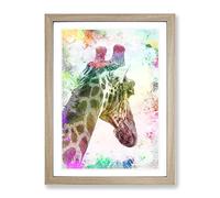 Giraffe Facing The Rainbow In Abstract Modern Framed Wall Art Print, Ready to Hang Picture for Living Room Bedroom Home Office Décor, Oak A2 (64 x 46 cm)