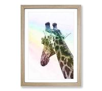 Giraffe Facing The Rainbow Painting Framed Print | A2 Oak Framed Wall Art | Ready to Hang | Modern Animal Picture | Living Room Bedroom Lounge Office