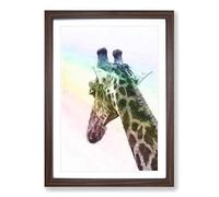 Giraffe Facing The Rainbow Painting Framed Print | A2 Walnut Framed Wall Art | Ready to Hang | Modern Animal Picture | Living Room Bedroom Lounge Office