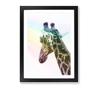 Giraffe Facing The Rainbow Painting Modern Framed Print | A2 Black Framed Wall Art | Ready to Hang | Modern Animal Picture | Living Room Bedroom Lounge Office