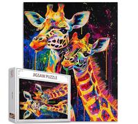 Giraffe Family Jigsaw Puzzles for Adults 1000 Pieces,Bright Colors Animal Puzzles,Colorful Two Giraffe Puzzle Art for Family Fun Puzzle Games,Home Decor Birthday Party Gift Toy for Men Women