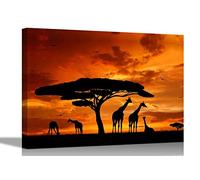 Giraffe Family Silhouette Prints Canvas Wall Art Pictures Animal Artwork Bird Photos Home Room Decor Stretched and Framed 101 x 76cm (40 x 30 inches)