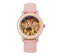 Giraffe Family Sunset Leather Fashion Women Watch Simplicity Round Wristwatch Easy Reader Ladies Watches