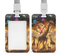 Giraffe Family Sunset Push-Pull ID Badge Holder Vertical Clear Holders with Lanyard Key Card Work Clip for Office Men Women