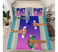 Giraffe Fitted Sheet Single Size, Cartoon Animal Bedding Set 2pcs for Kids Boys Girls Room Decor, Blue Purple Starry Sky Bed Cover with 1 Pillowcase, Soft Polyester Bedding