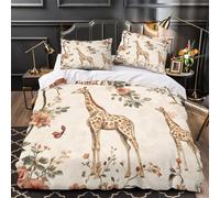 Giraffe Floral Quilt Cover 3D Print Ultra Soft 3PCs Bed Linen Hidden Zipper Vintage Botanical Comforter Cover Luxury Machine Washable for Adults Teens Women Kids Girls Boys Single（135x200cm）