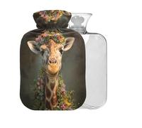 Giraffe Flower Brown Pattern Hot Water Bottle with Cover 2L Large Warm Water Bag for Neck Shoulders Headache Pain Relief