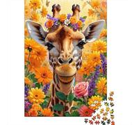 Giraffe Flower Field Jigsaw Puzzle for Adults 1000 Piece Paper Focus Gift Decor 38x26cm/1000pcs