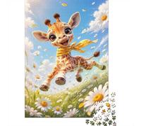Giraffe Flower Meadow Jigsaw Puzzle, 1000 Pcs Indoor Adult Game | 38x26cm Cardboard, Brain Workout, Tight Puzzle Fit, Art Admirers, Stress Reduction