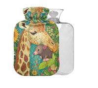 Giraffe Flowers Teal Pattern Hot Water Bottle with Cover 2L Large Warm Water Bag for Bed Hand & Feet Pain Relief