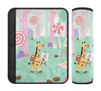 Giraffe Forests Painting Cartoon Green 2 Pack carseat Strap Pads, Stop seat Belt Cutting into Neck, car seat Cover pad for Truck