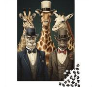 Giraffe Gentlemen Formal Attire Puzzle 1000 Pieces for Adults, Animal Theme Jigsaw, Relaxing Weekend Challenge, 38x26cm/1000pcs