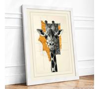 Giraffe Geometry Modern Framed Wall Art Print A1 (84.1×59.4cm) White, Wall Decor for Living Room, Bedroom, Office & Home, Ready to Hang, Art Gift