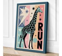 Giraffe Geometry Run Canvas Wall Art Print 24x16 Inch