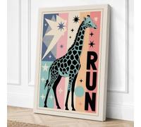 Giraffe Geometry Run Canvas Wall Art Print 24x16 Inch