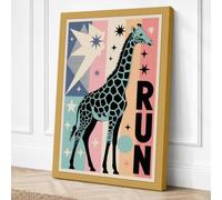 Giraffe Geometry Run Canvas Wall Art Print 24x16 Inch