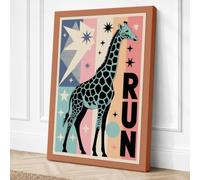 Giraffe Geometry Run Canvas Wall Art Print 24x16 Inch