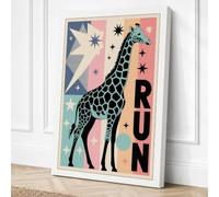 Giraffe Geometry Run Canvas Wall Art Print 30x20 Inch